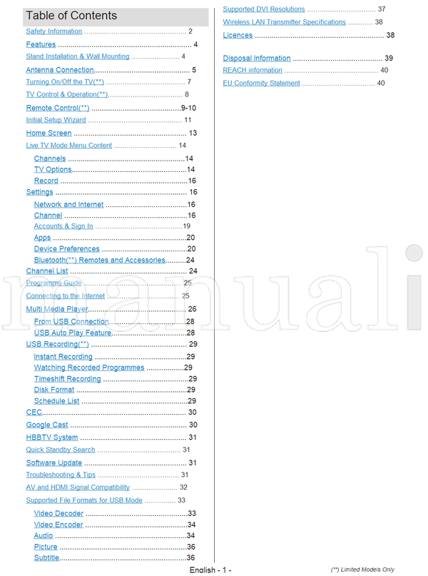 Toshiba 32WA3E 32WA2E 32WA23 (41 pages) TV Operating Manual