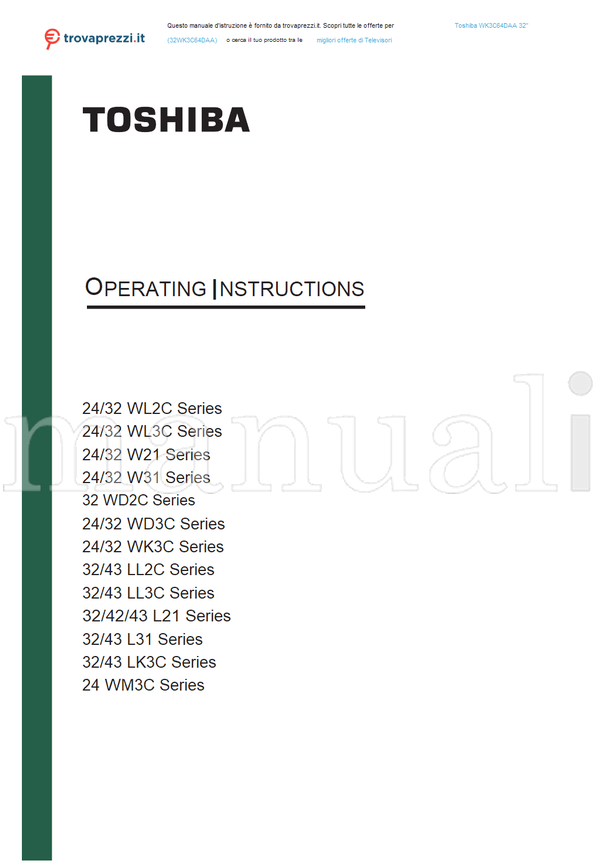 Toshiba WK3C64DAA (52 pages) TV Operating Manual