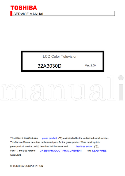 Toshiba 32A3030D (175 pages) TV Service Manual