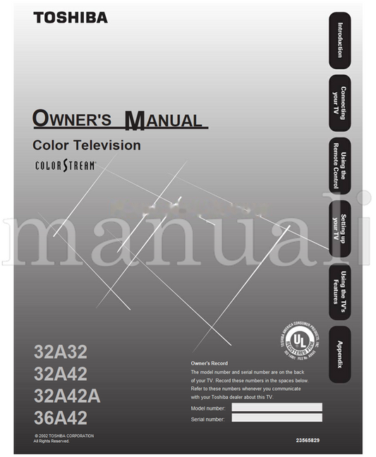 Toshiba 32A32 32A42 32A42A 36A42 23565829 (36 pages) TV Operating Manual