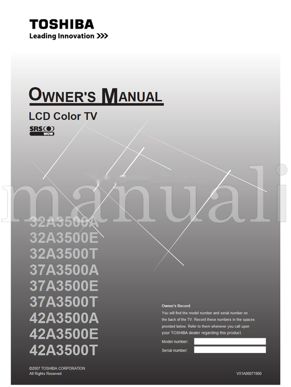Toshiba 32A3500A 32A3500E 32A3500T 37A3500A 37A3500E 37A3500T (36 pages) TV Operating Manual