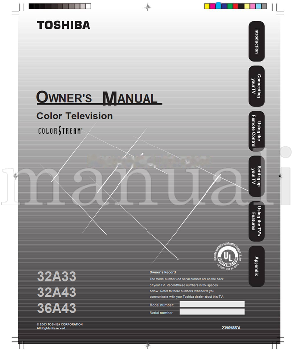 Toshiba 32A33 32A43 36A43 23565887A (36 pages) TV Operating Manual