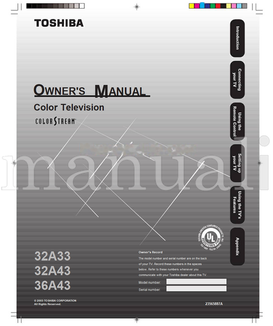 Toshiba 32A33 32A43 36A43 23565887A (36 pages) TV Operating Manual