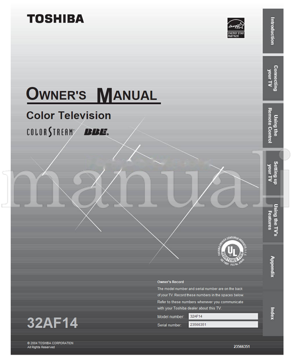 Toshiba 32AF14 23566351 (48 pages) TV Operating Manual