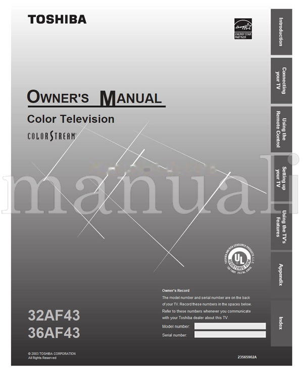 Toshiba 32AF43 36AF43 23565902A (47 pages) TV Operating Manual