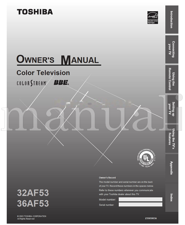 Toshiba 32AF53 36AF53 23565903A (48 pages) TV Operating Manual