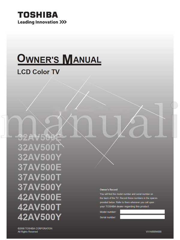Toshiba 32AV500E 32AV500T 32AV500Y 37AV500E 37AV500T 37AV500Y (36 pages) TV Operating Manual