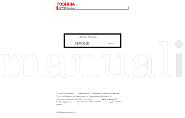 Toshiba 32AV505D (182 pages) TV Service Manual