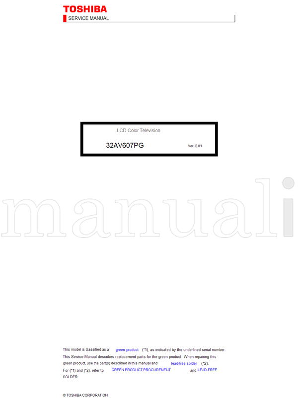 Toshiba 32AV607PG (69 pages) TV Service Manual