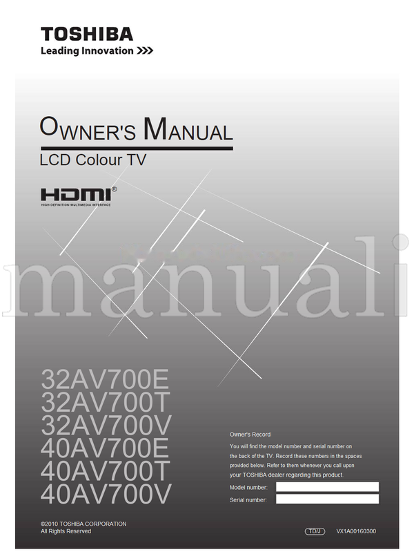 Toshiba 32AV700E 32AV700T 32AV700V 40AV700E 40AV700T 40AV700V (32 pages) TV Operating Manual