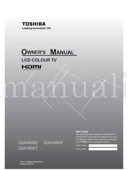 Toshiba 32AV800E 32AV800T 32AV800V (29 pages) TV Operating Manual