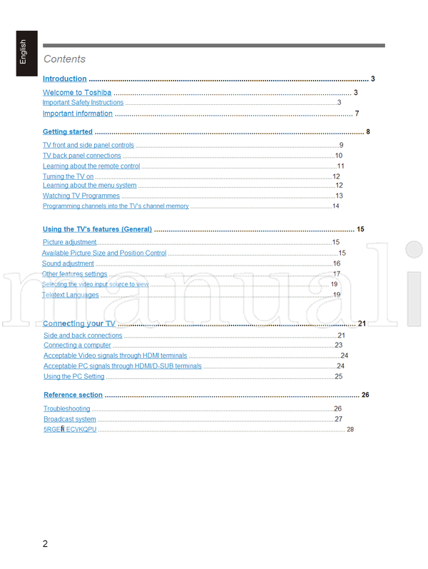 Toshiba 32AV800E 32AV800T 32AV800V (29 pages) TV Operating Manual
