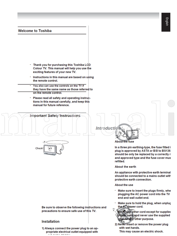 Toshiba 32AV800E 32AV800T 32AV800V (29 pages) TV Operating Manual