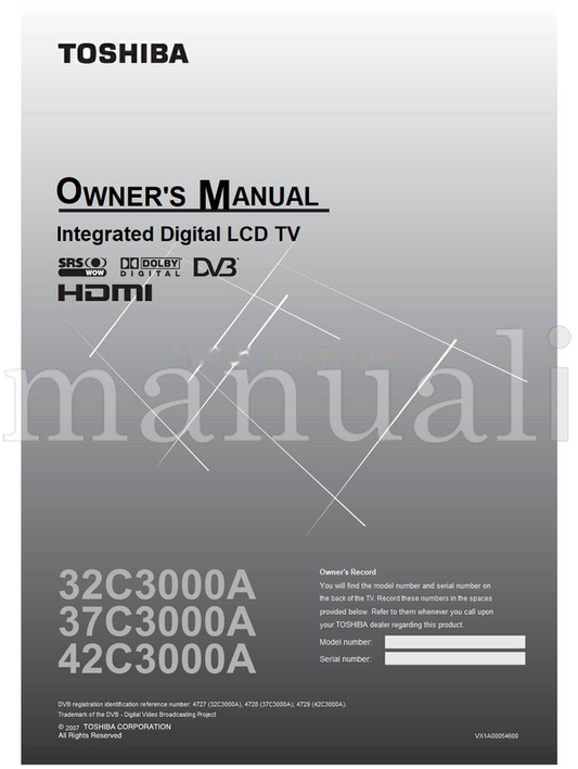 Toshiba 32C3000A 37C3000A 42C3000A VX1A00054600 (44 pages) TV Operating Manual