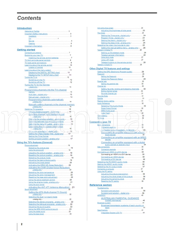 Toshiba 32C3000A 37C3000A 42C3000A VX1A00054600 (44 pages) TV Operating Manual