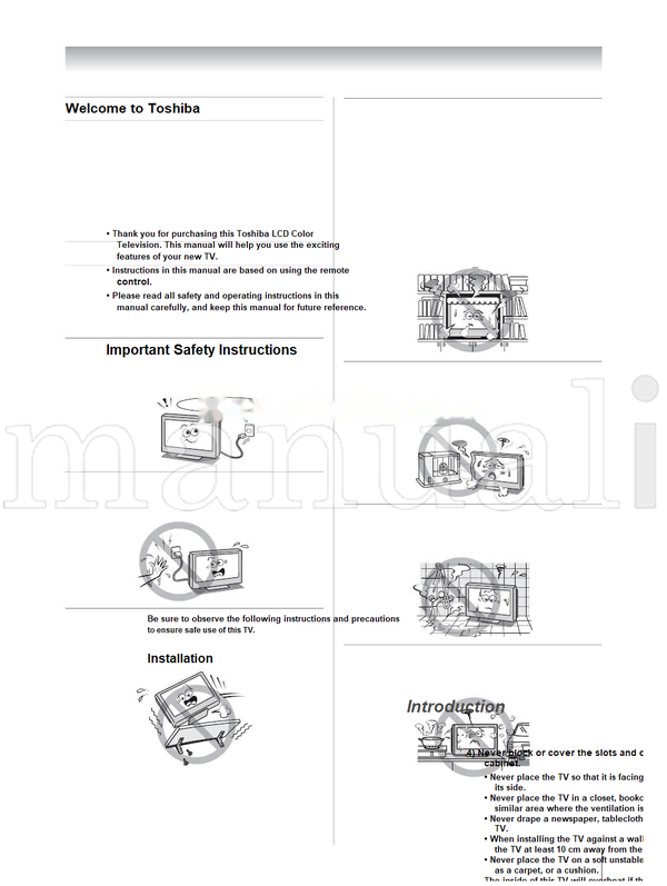Toshiba 32C3000A 37C3000A 42C3000A VX1A00054600 (44 pages) TV Operating Manual