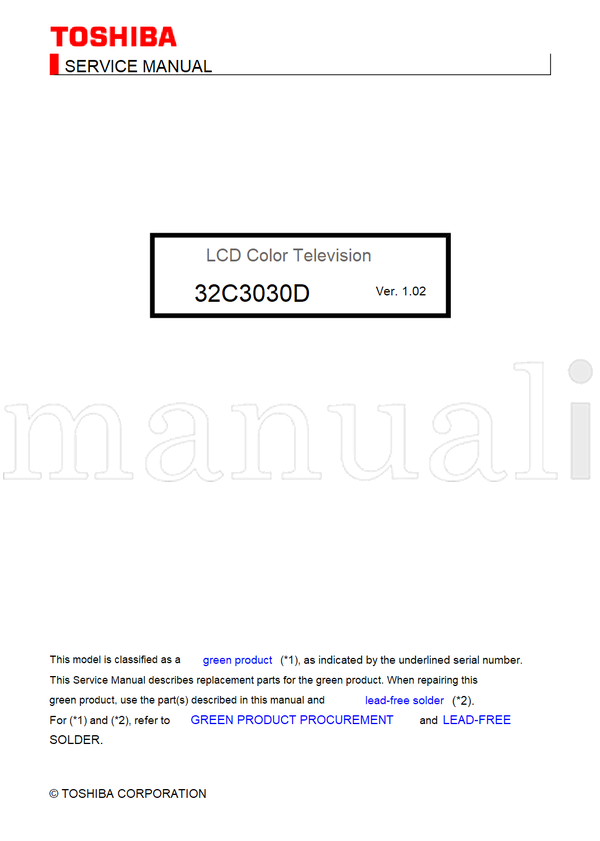 Toshiba 32C3030D (196 pages) TV Service Manual
