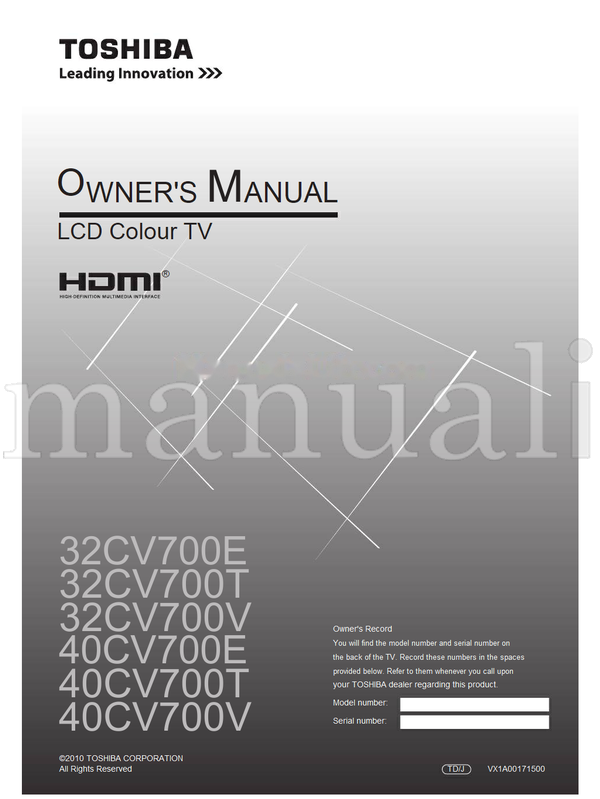Toshiba 32CV700E 32CV700T 32CV700V 40CV700E 40CV700T 40CV700V (32 pages) TV Operating Manual