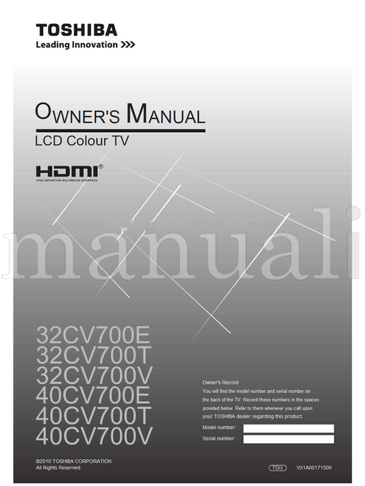 Toshiba 32CV700E 32CV700T 32CV700V 40CV700E 40CV700T 40CV700V (32 pages) TV Operating Manual