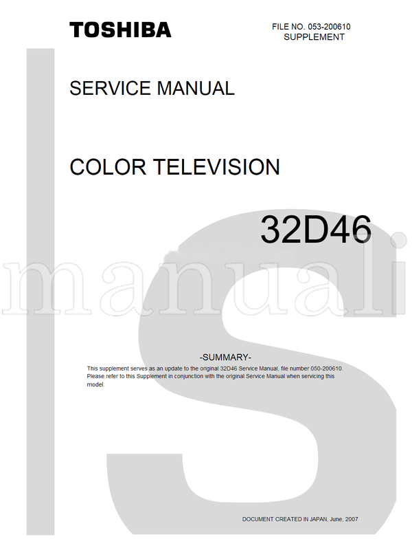 Toshiba 32D46 053-200610 (21 pages) TV Service Manual