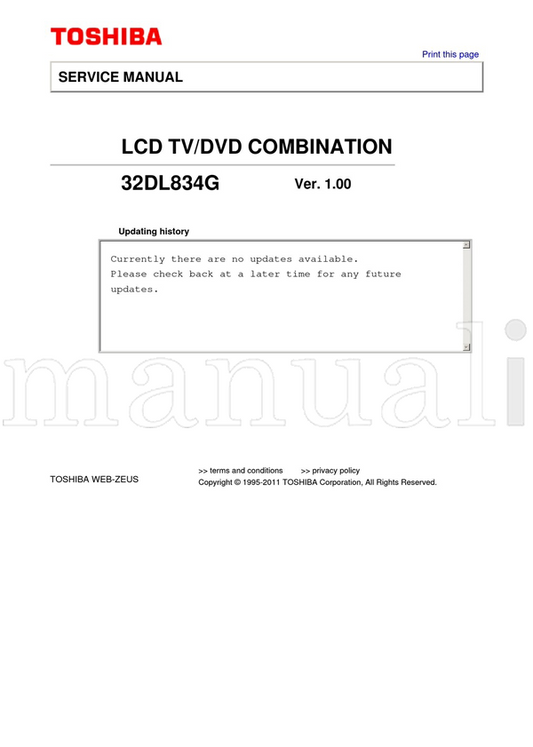 Toshiba 32DL834G 1995-2011 (28 pages) TV Service Manual