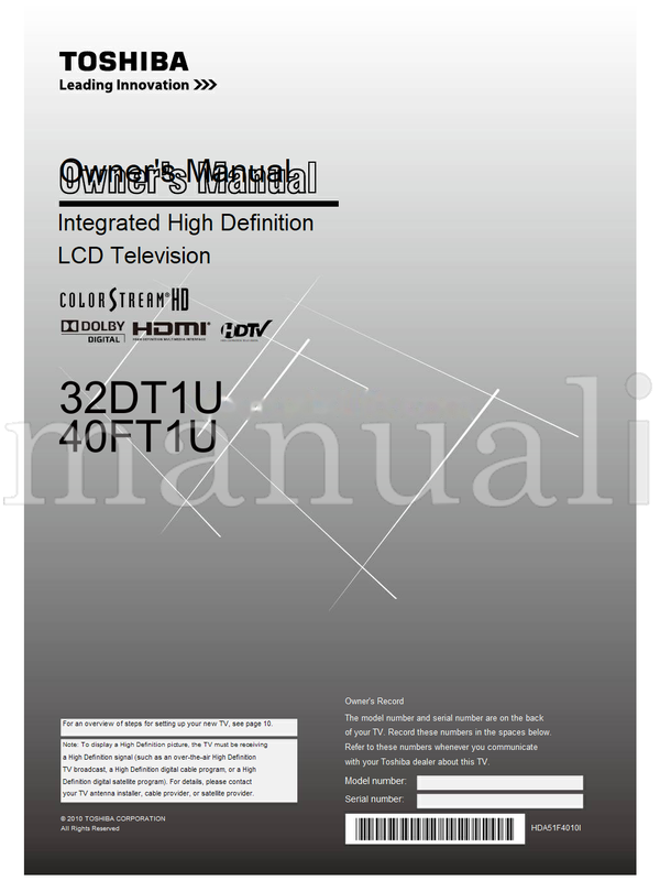 Toshiba 32DT1U 40FT1U HDA51F4010I (58 pages) TV Operating Manual