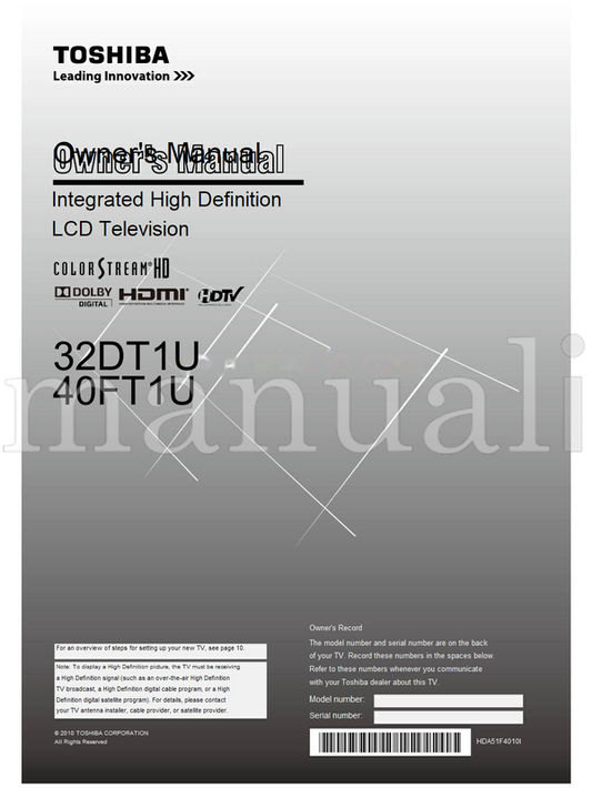 Toshiba 32DT1U 40FT1U HDA51F4010I (58 pages) TV Operating Manual