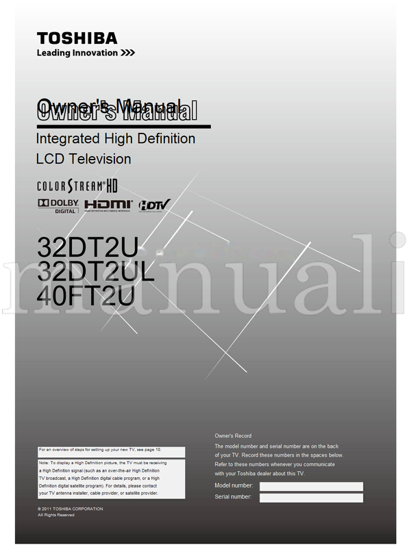 Toshiba 32DT2U 32DT2UL 40FT2U (59 pages) TV Operating Manual