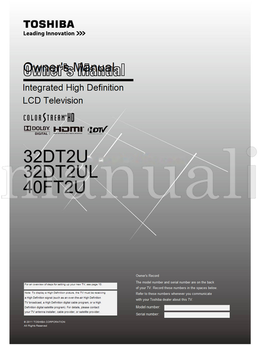 Toshiba 32DT2U 32DT2UL 40FT2U (59 pages) TV Operating Manual