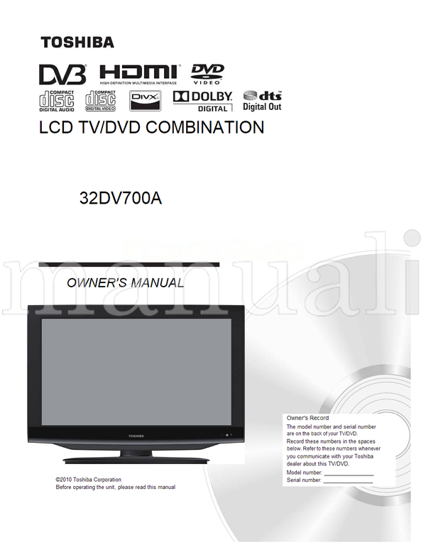 Toshiba 32DV700A (88 pages) TV/DVD Combo Operating Manual
