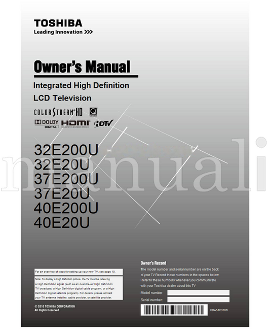 Toshiba 32E200U 32E20U 37E200U 37E20U 40E200U 40E20U HDA51C3701I (68 pages) TV Operating Manual