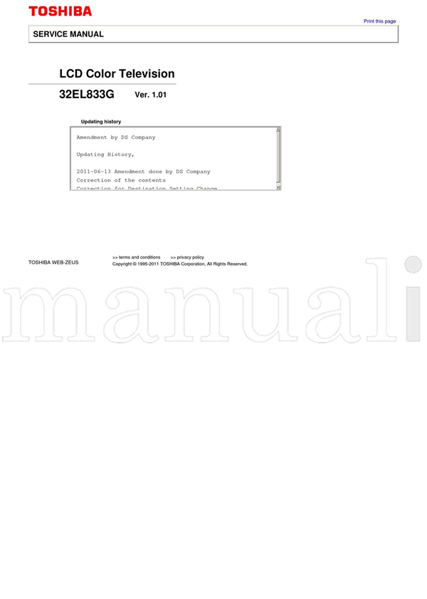Toshiba 32EL833G 2011-06-13 1995-2011 (54 pages) TV Service Manual