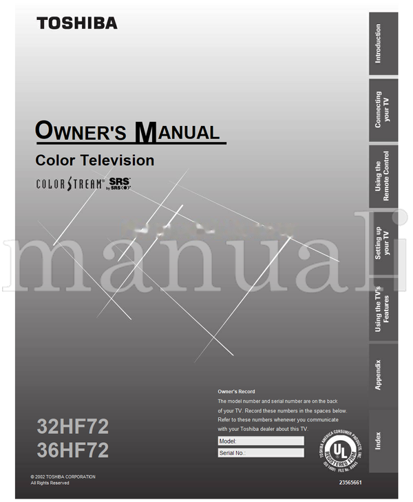 Toshiba 32HF72 36HF72 23565661 (55 pages) TV Operating Manual