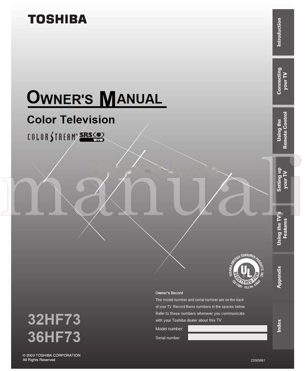 Toshiba 32HF73 36HF73 23565661 (59 pages) TV Operating Manual