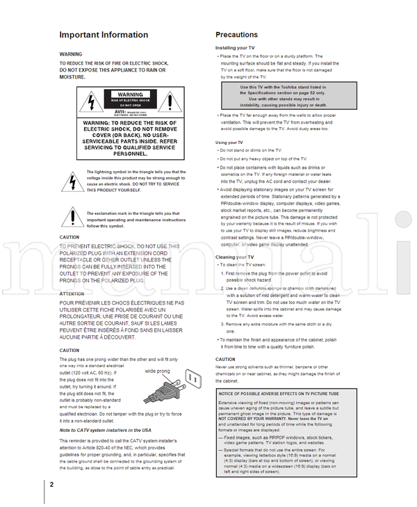 Toshiba 32HFX71 36HFX71 (56 pages) TV Operating Manual