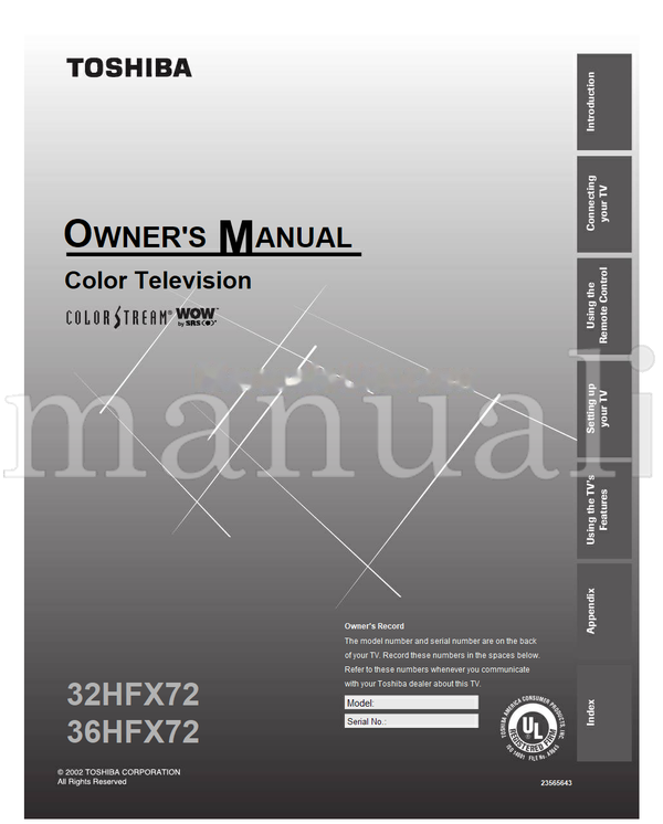Toshiba 32HFX72 36HFX72 23565643 (58 pages) TV Operating Manual