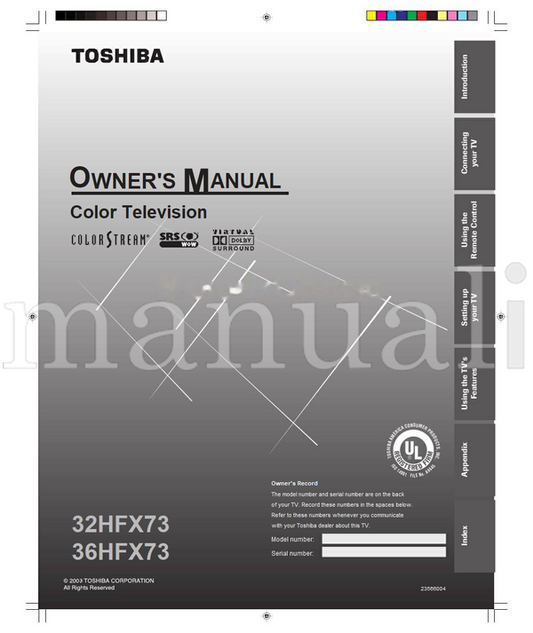 Toshiba 32HFX73 36HFX73 23566004 (64 pages) TV Operating Manual