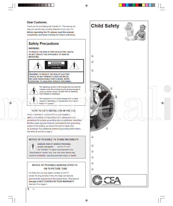 Toshiba 32HFX73 36HFX73 23566004 (64 pages) TV Operating Manual