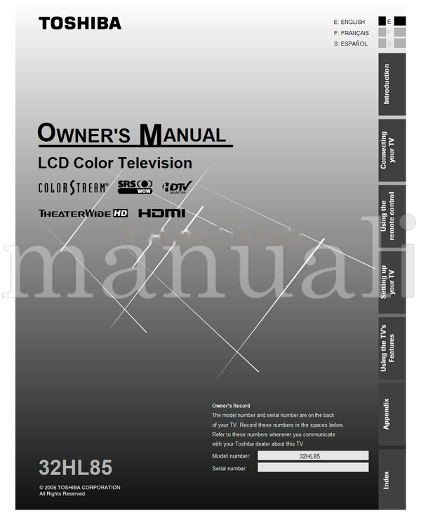 Toshiba 32HL85 (58 pages) TV Operating Manual