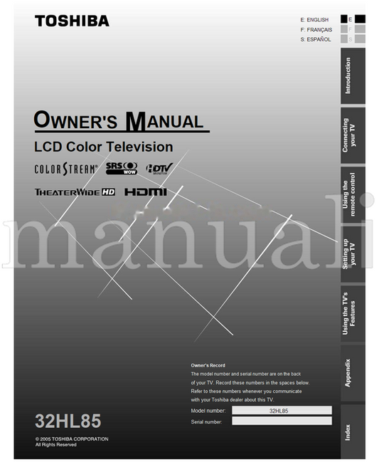 Toshiba 32HL85 (58 pages) TV Operating Manual