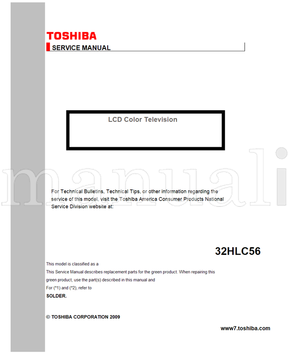 Toshiba 32HLC56 (19 pages) TV Service Manual