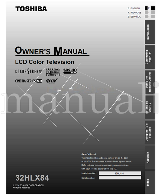 Toshiba 32HLX84 (68 pages) TV Operating Manual