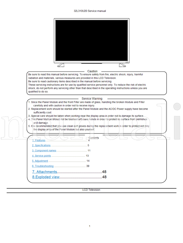 Toshiba 32L310U20 (68 pages) TV Service Manual
