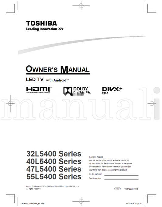 Toshiba 32L5400 40L5400 47L5400 55L5400 VX1A00303000 170619 (64 pages) TV Operating Manual