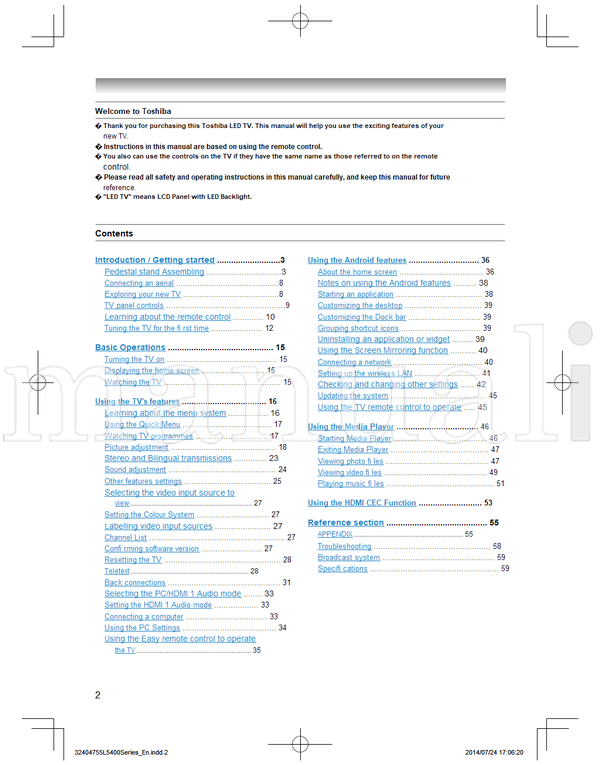 Toshiba 32L5400 40L5400 47L5400 55L5400 VX1A00303000 170619 (64 pages) TV Operating Manual