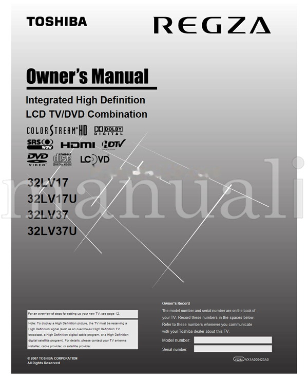 Toshiba 32LV17 32LV17U 32LV37 32LV37U VX1A000423A0 (78 pages) TV Operating Manual