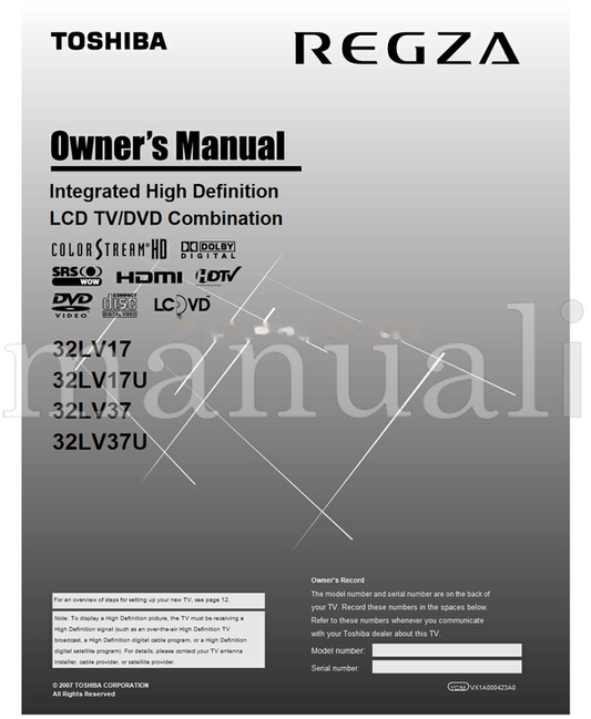 Toshiba 32LV17 32LV17U 32LV37 32LV37U VX1A000423A0 (78 pages) TV Operating Manual