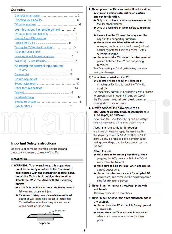 Toshiba 32P1400 (24 pages) TV Operating Manual