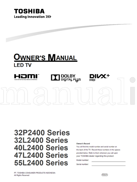 Toshiba 32P2400 32L2400 40L2400 47L2400 55L2400 (32 pages) TV Operating Manual