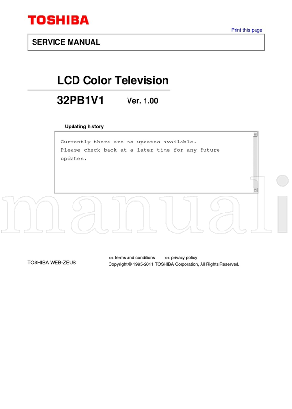 Toshiba 32PB1V1 (43 pages) TV Service Manual